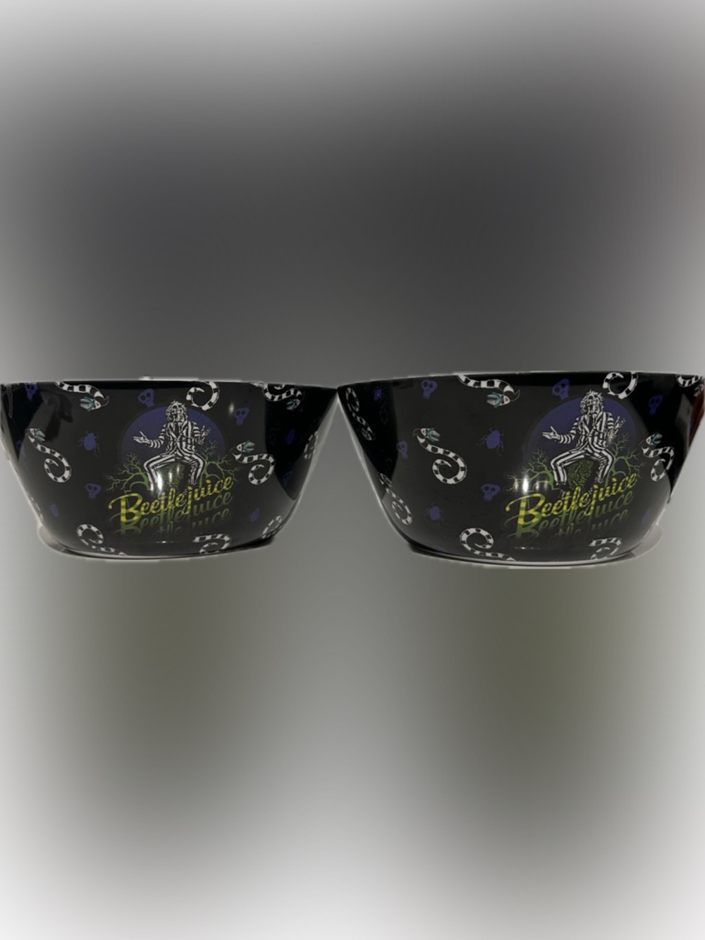 Beetlejuice Themed Bowls - Black & White with Neon Green Logo (Set of 2)